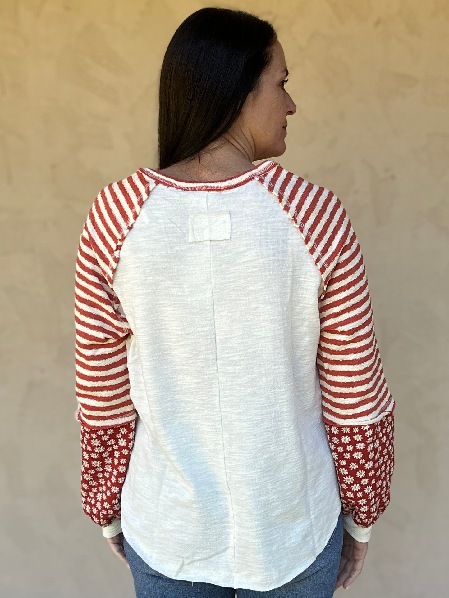 Floral Sleeve Top, Cream