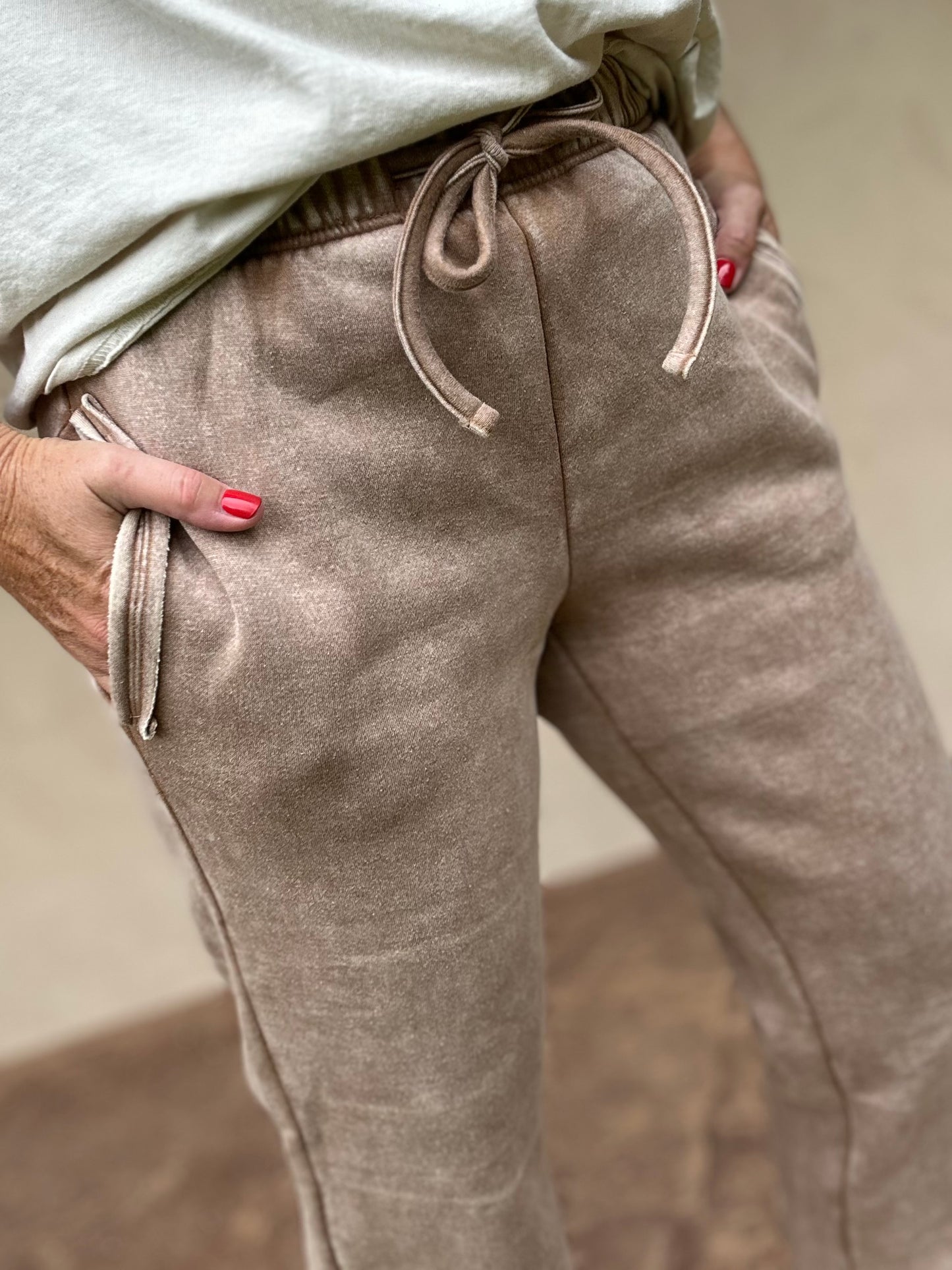 Zenana Acid Washed Joggers, Camel