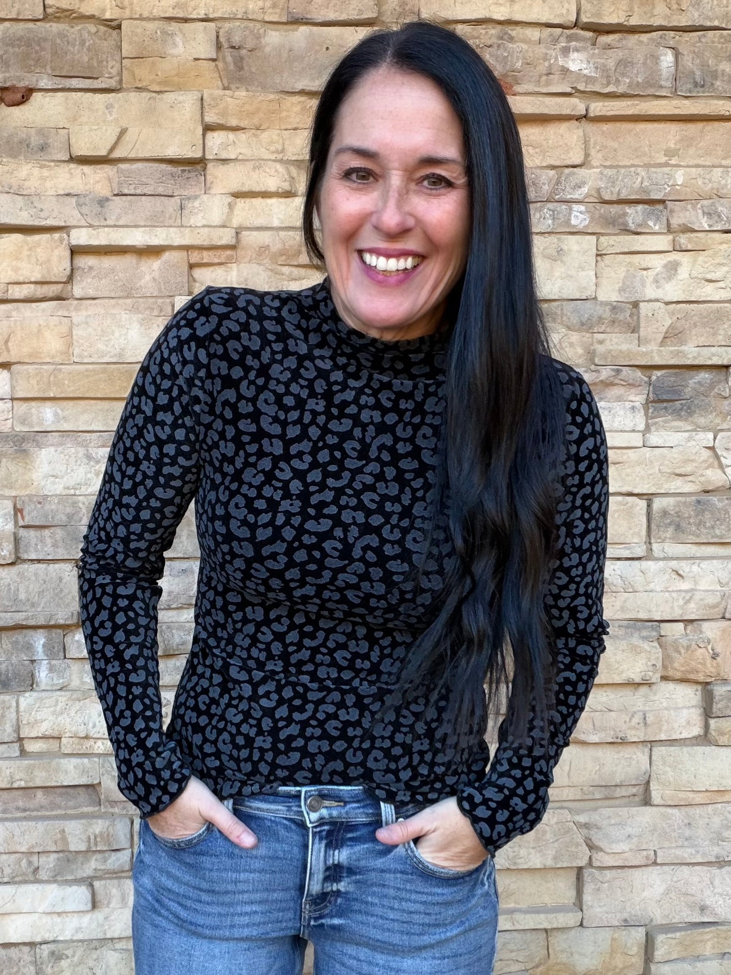 Black Leopard Velvet Top