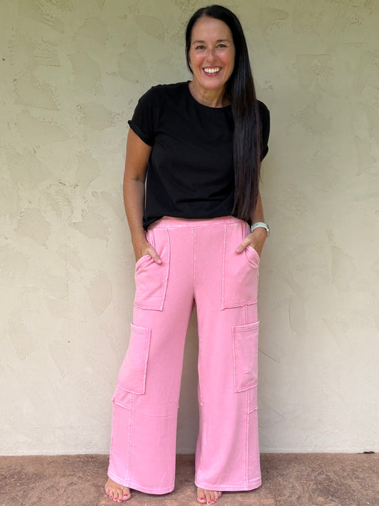 Hyfve Mineral Wash Cargo Pants, Taffy Pink