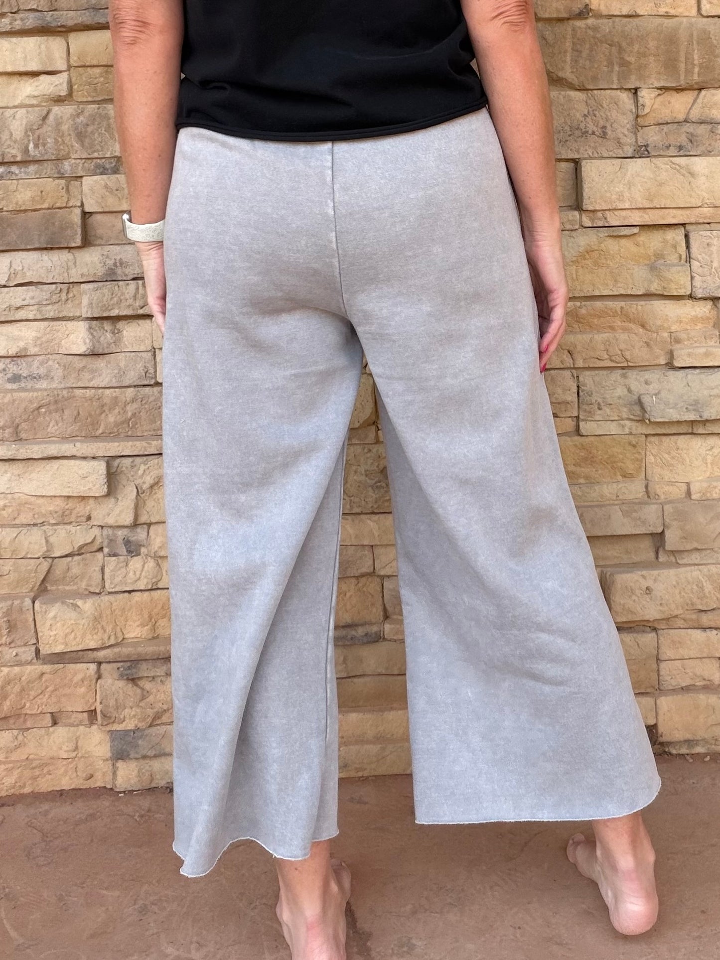 Zenana Acid Washed Cropped Palazzo Pants, Sleet