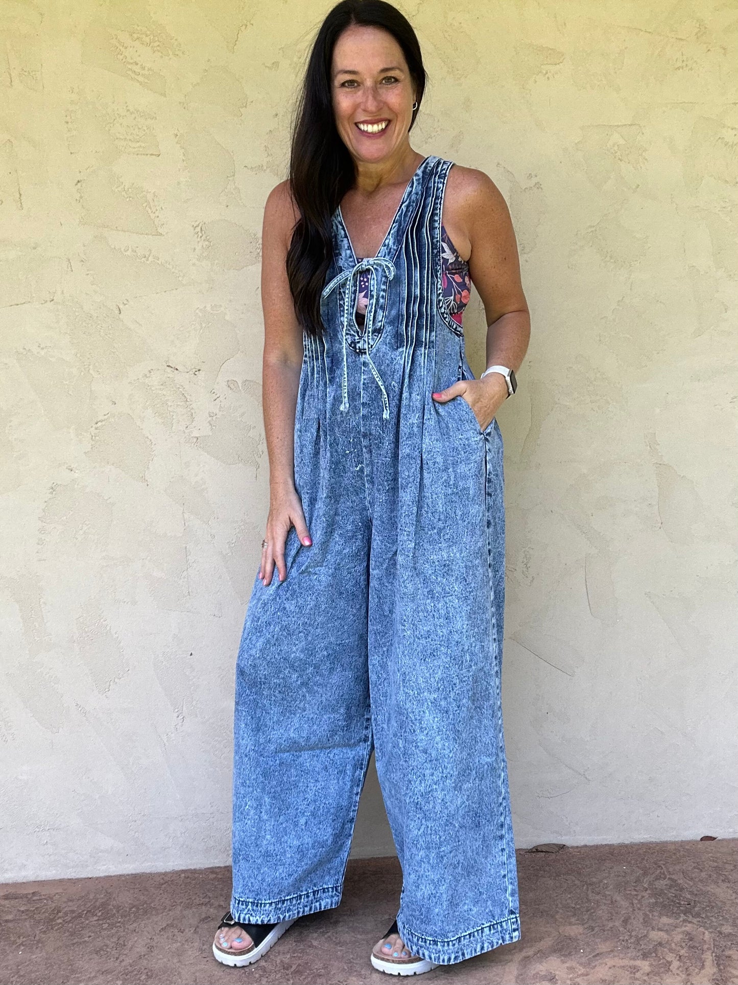 Pintuck Denim Jumpsuit