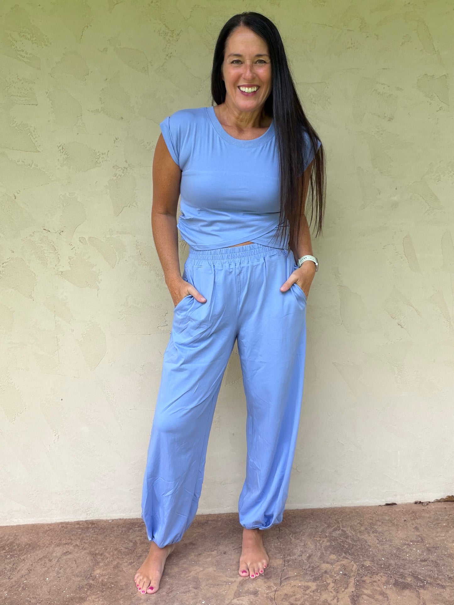 Veveret Cropped Top Set, Blue