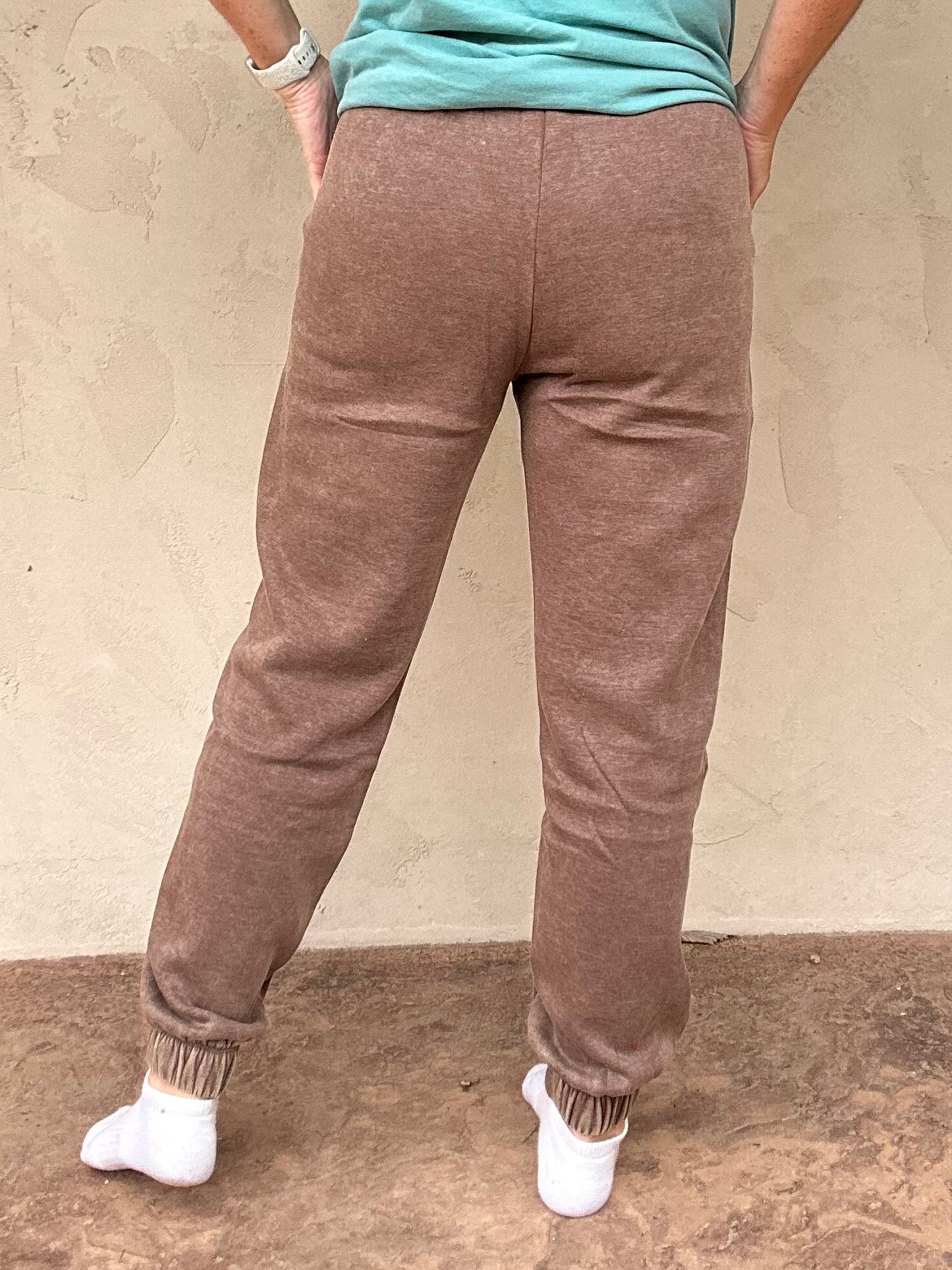 Zenana Acid Wash Fleece Joggers, Mocha