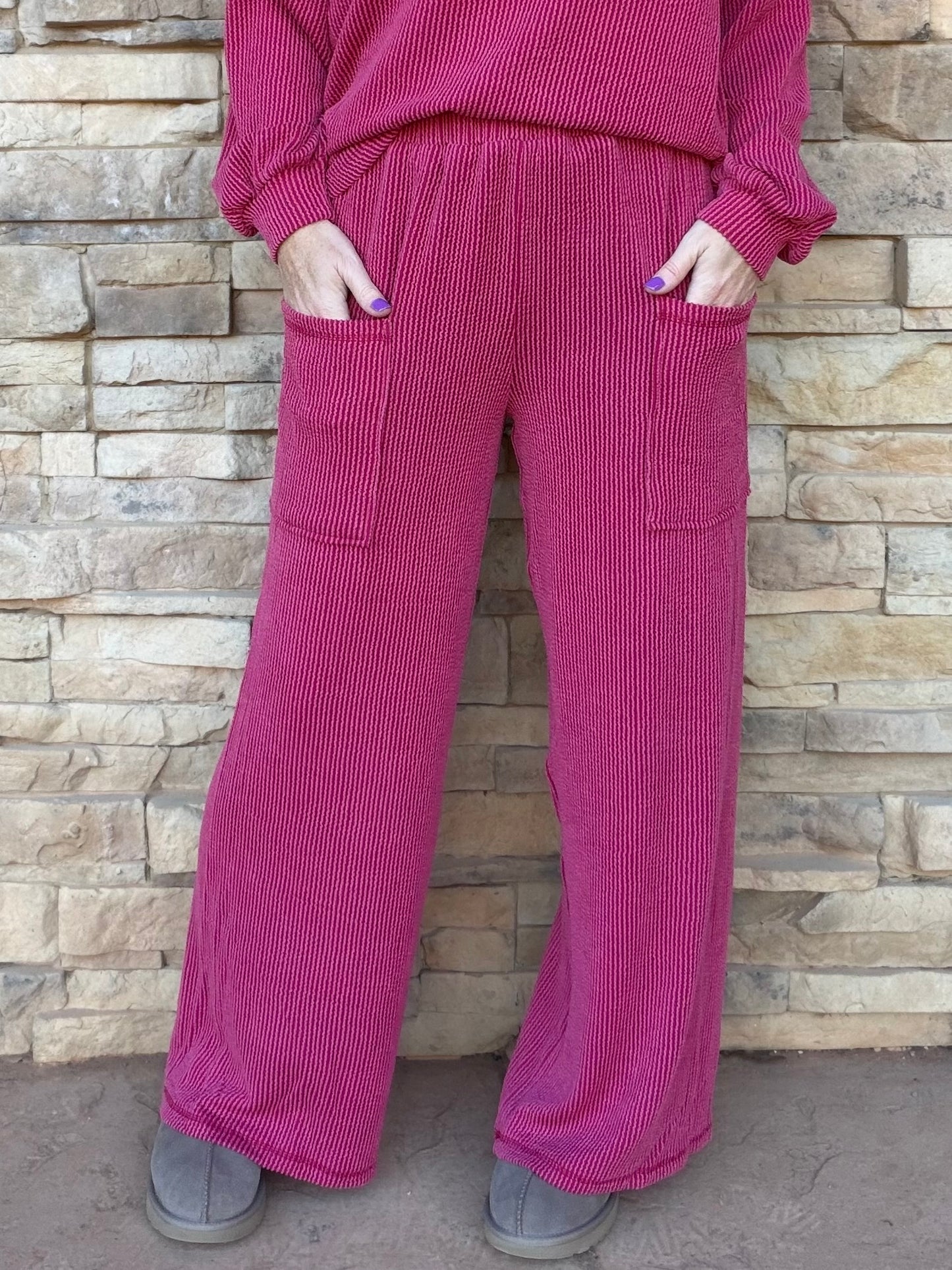 Bibi Ribbed Contrast Stitching Set, Burgundy