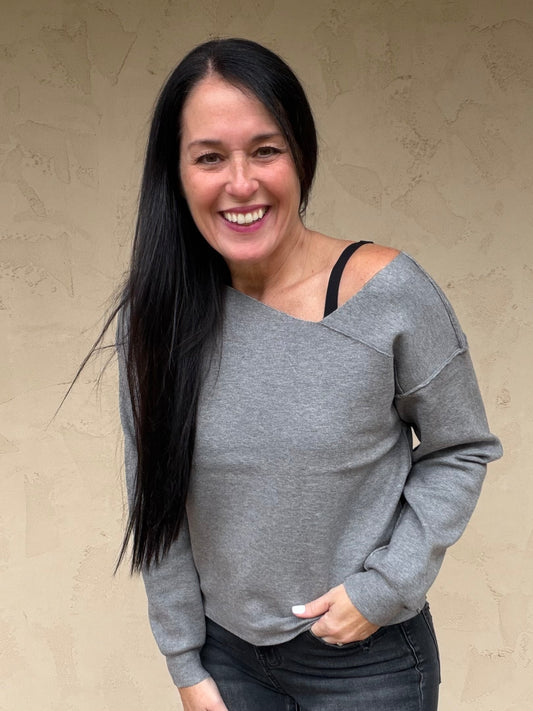 Hem & Thread Asymmetrical Sweater, Charcoal