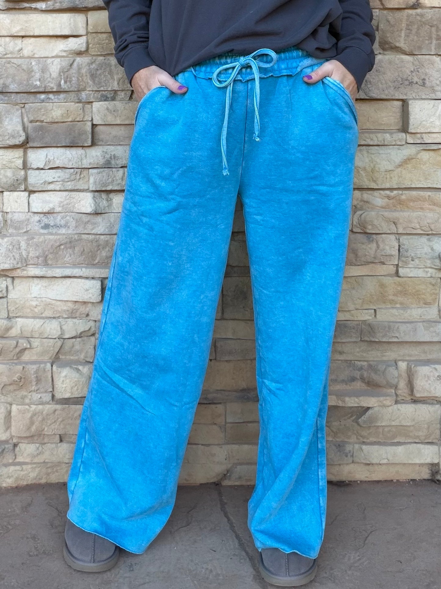 Zenana Wide Leg Sweatpants, Deep Sky