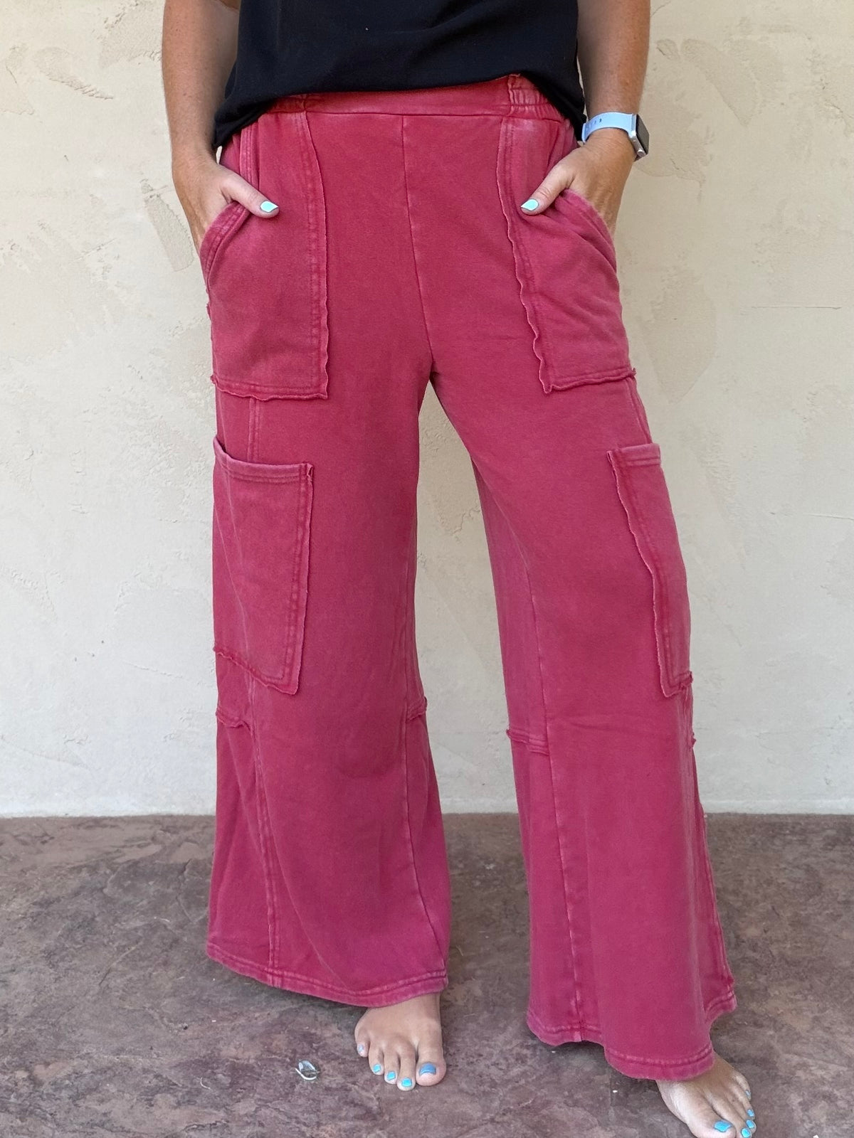 Hyfve Mineral Wash Cargo Pants, Dark Red