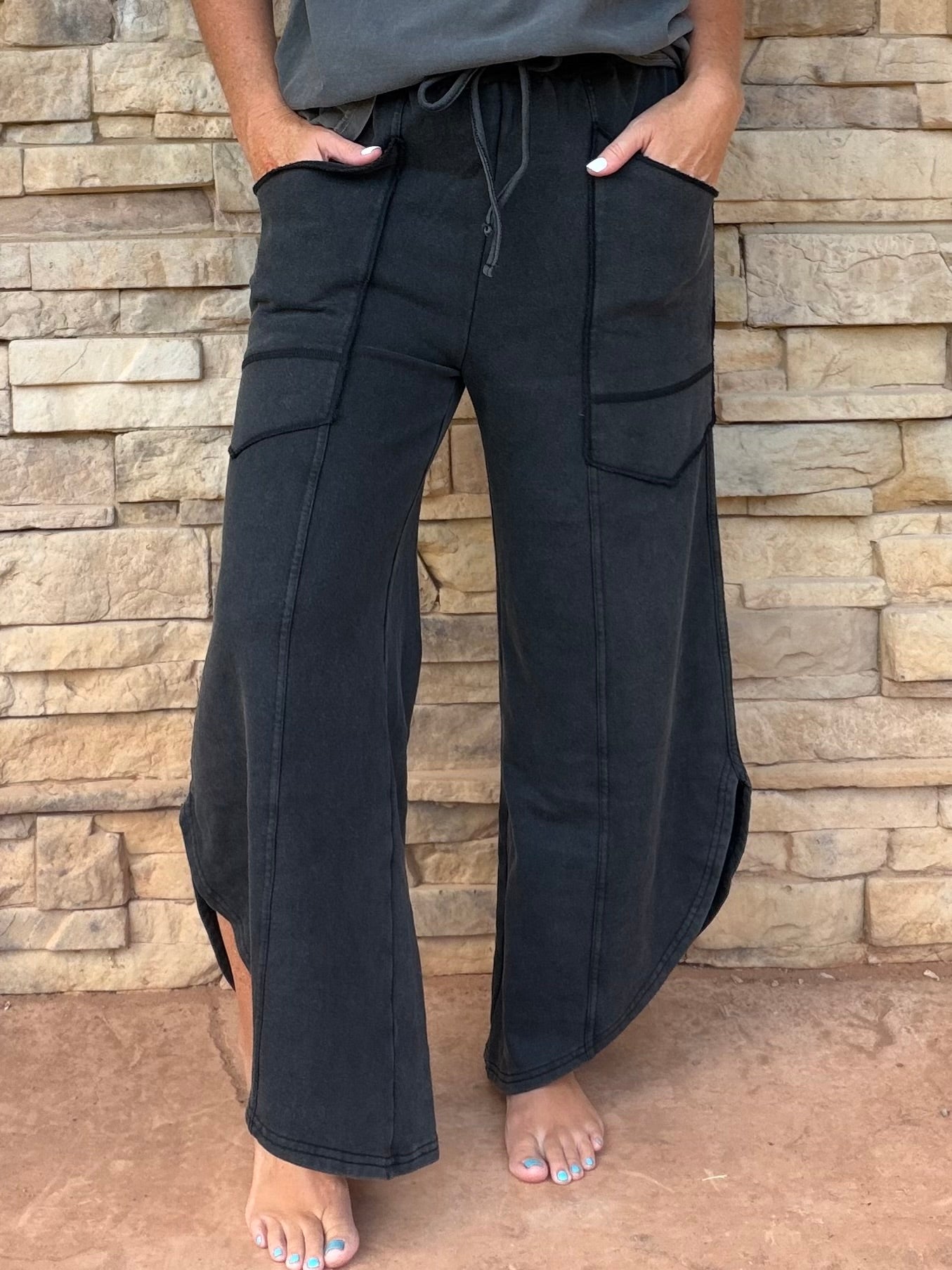 Mineral Washed Tulip Pants, Charcoal Black