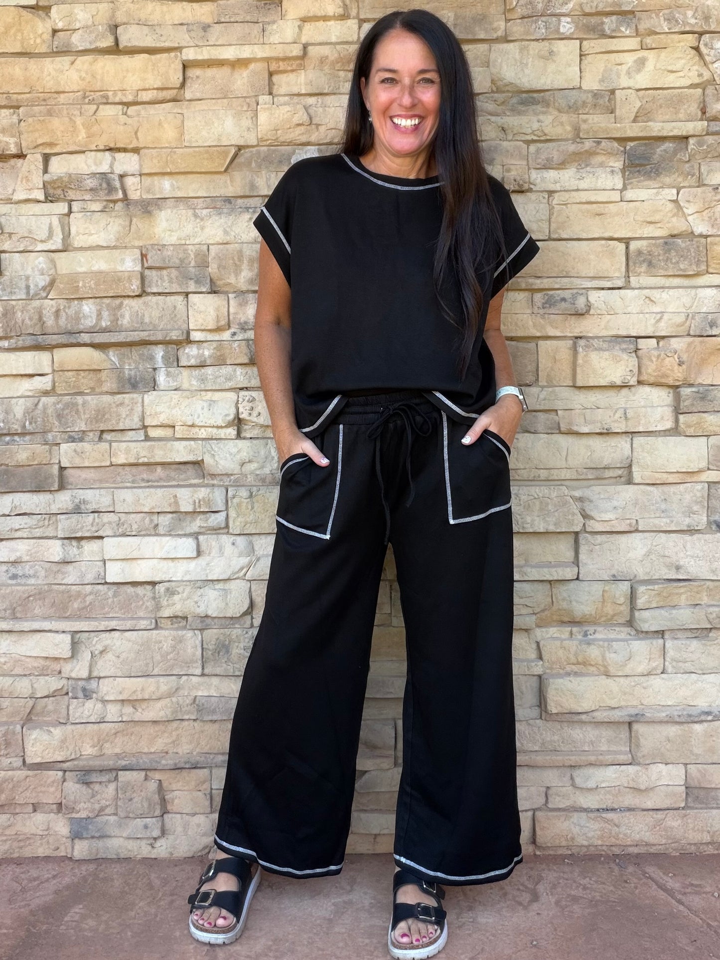 Scuba Contrast Stitch Lounge Set, Black