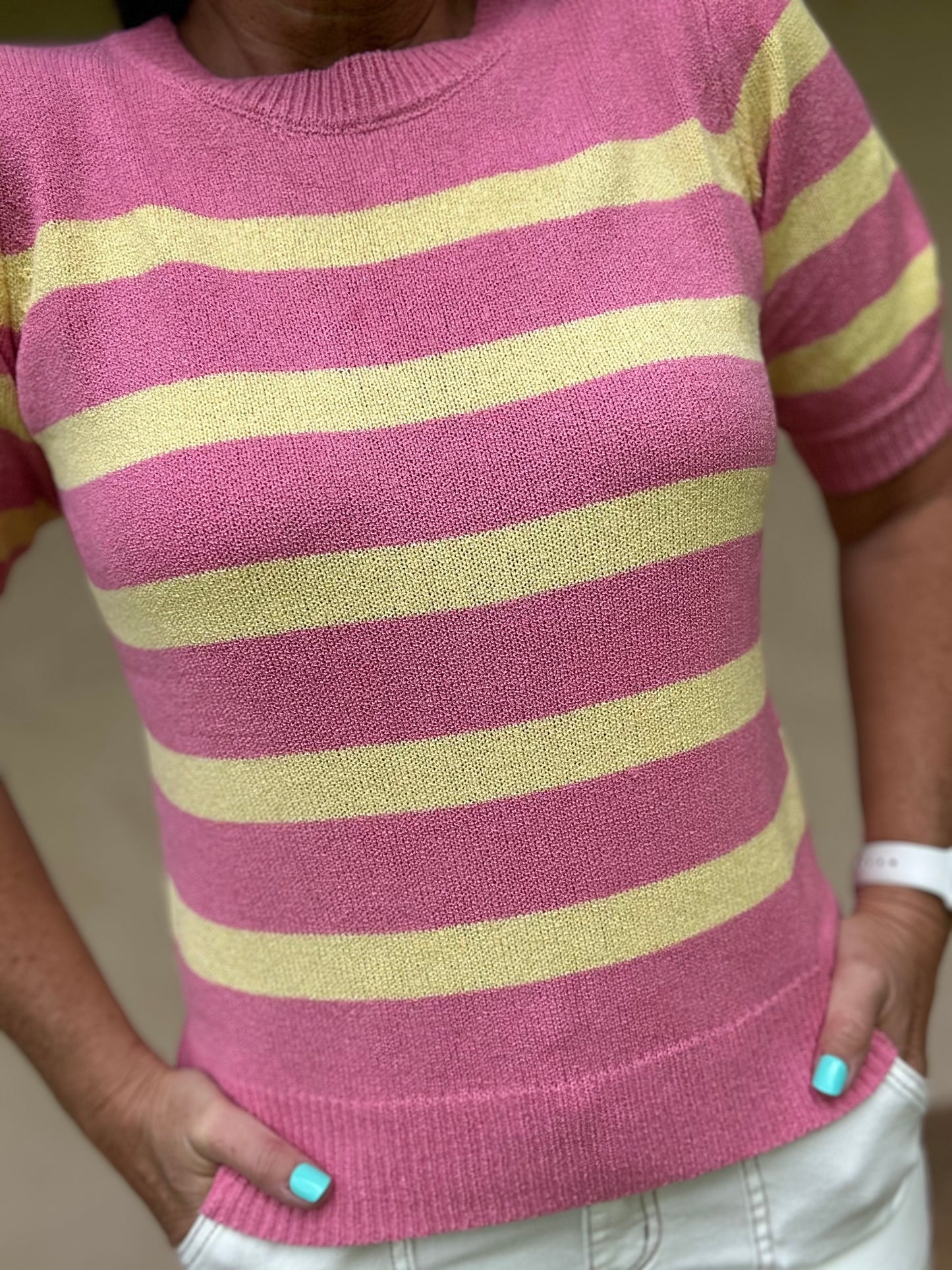 Candy Pink Striped Sweater Top