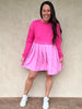 Pink Contrast Pleated Mini Dress