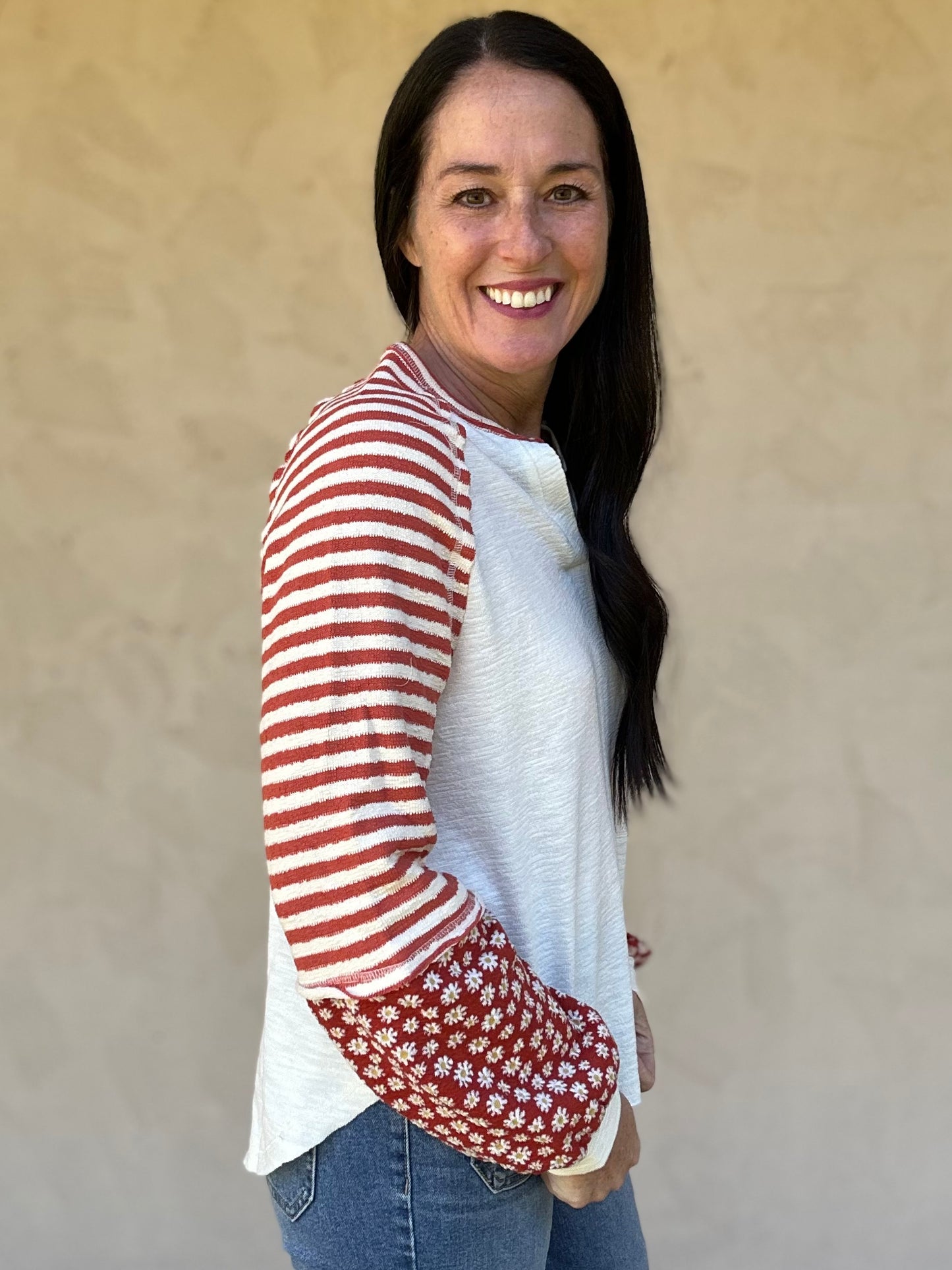 Floral Sleeve Top, Cream