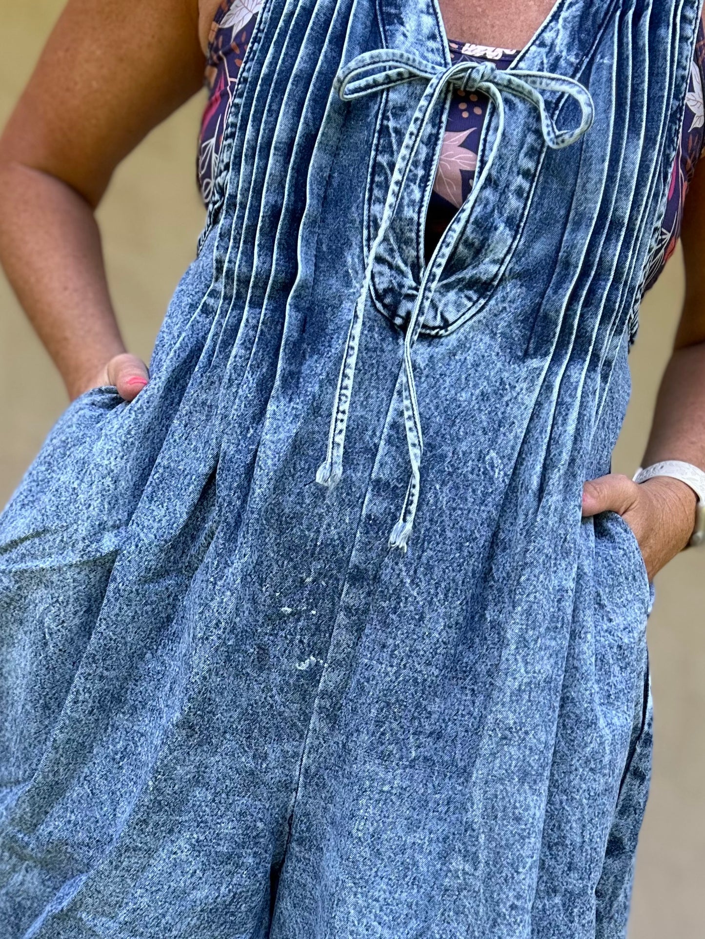 Pintuck Denim Jumpsuit