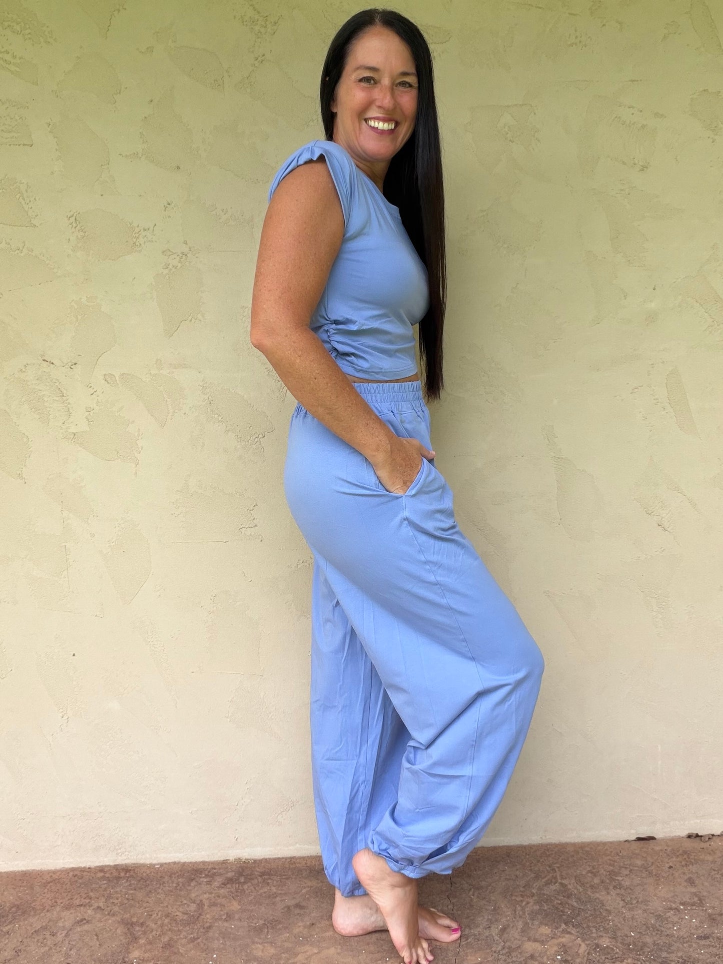 Veveret Cropped Top Set, Blue