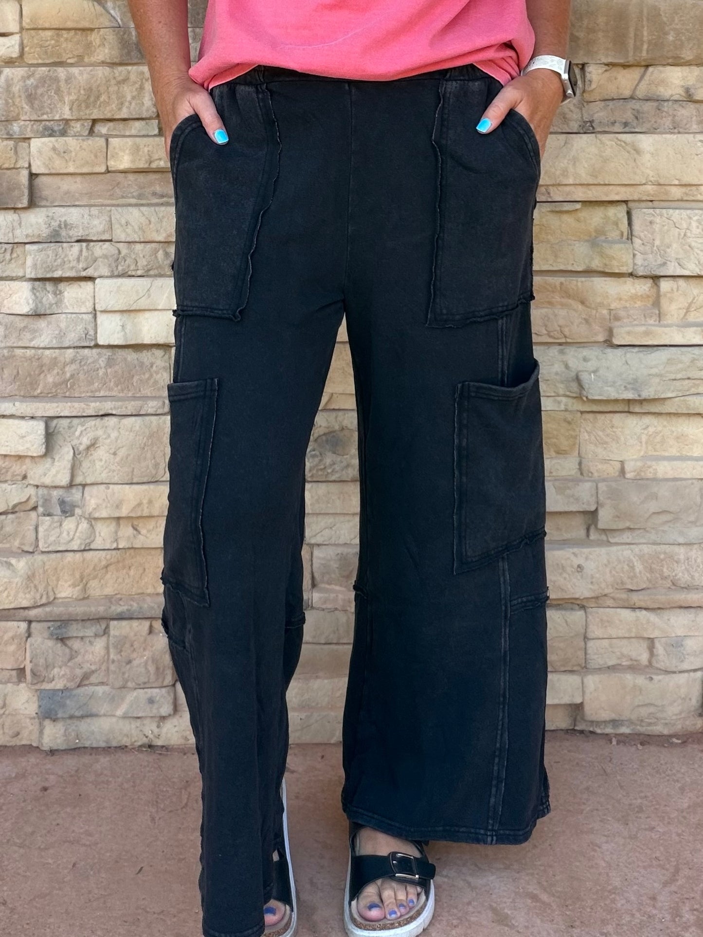 Hyfve Mineral Wash Cargo Pants, Black