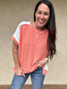 Colorblock Ribbed Top, Coral