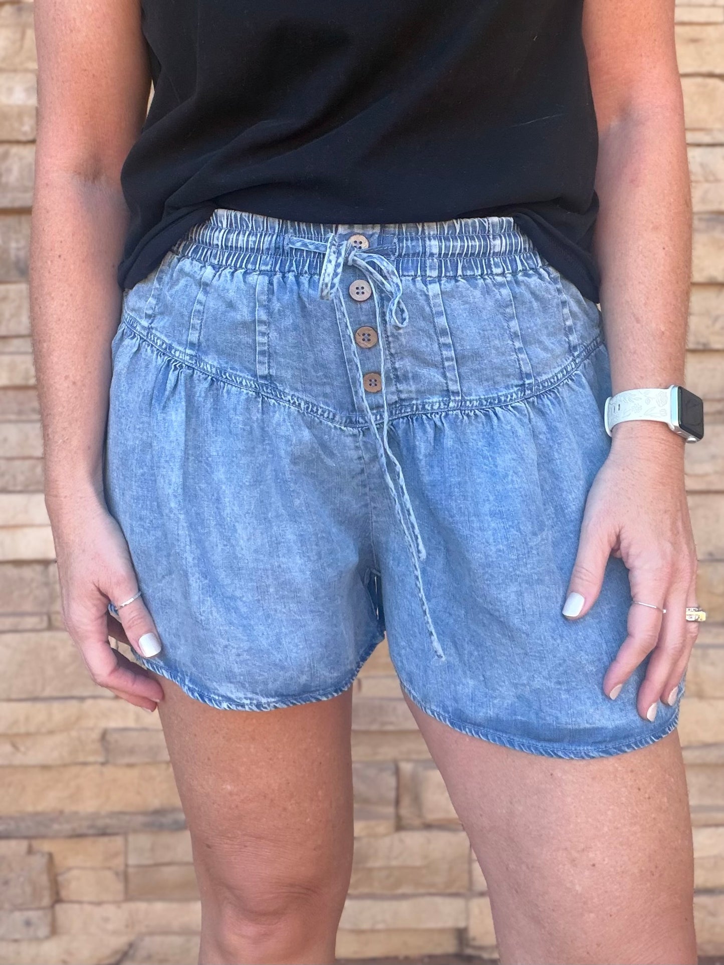 Chambray Button Down Shorts