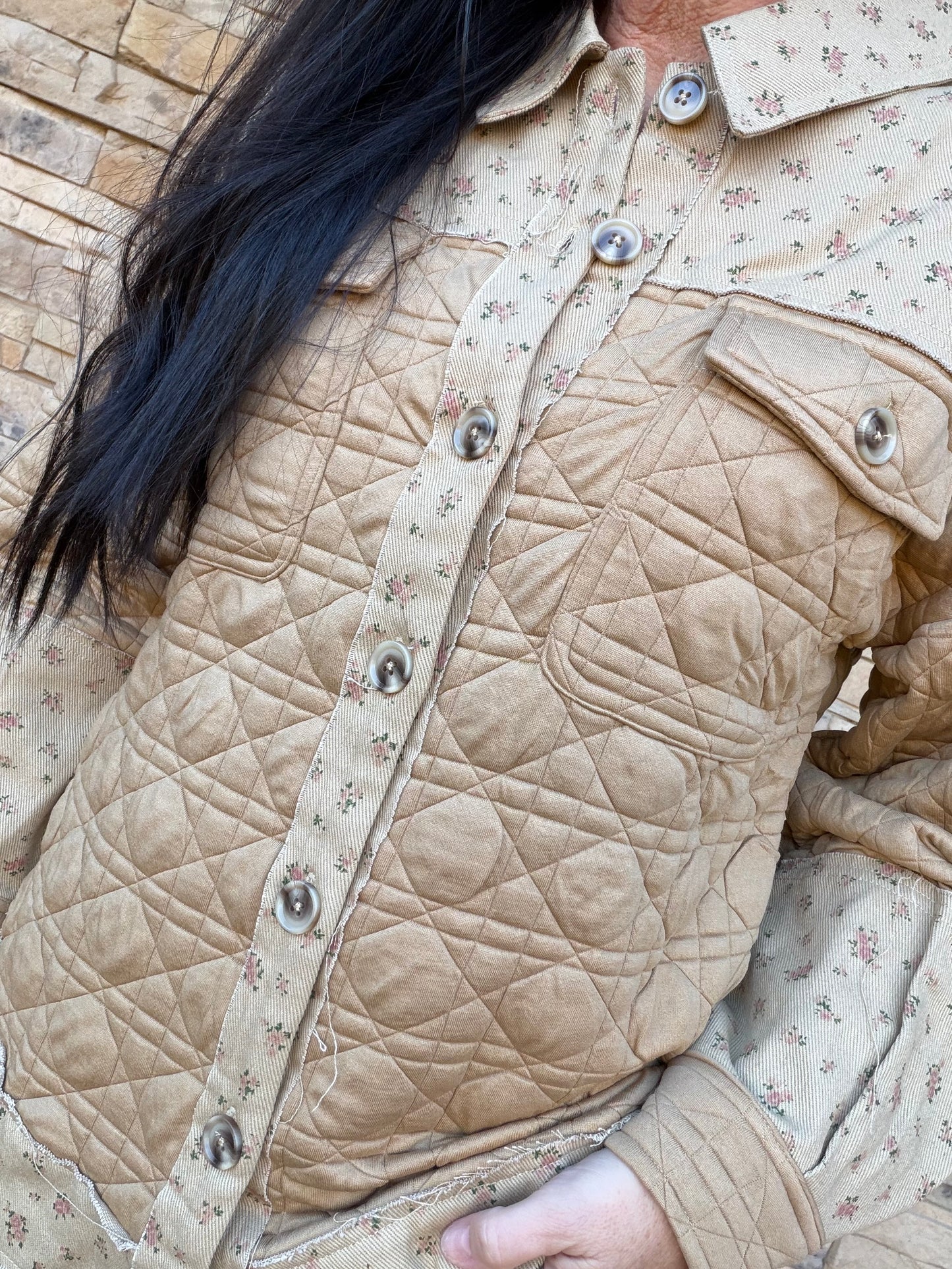 Mocha Floral Contrast Shacket, Mocha