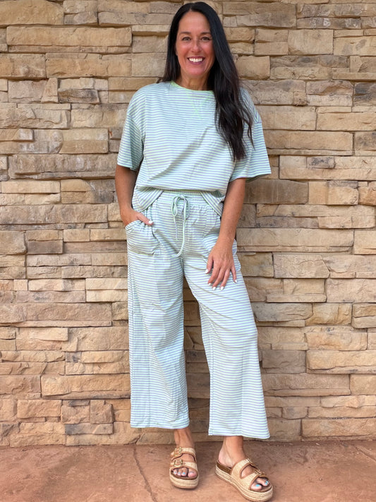 Striped Top and Pant Set, Mint/Lilac