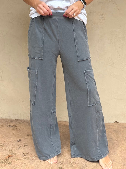 Hyfve Mineral Wash Cargo Pants, Dark Gray
