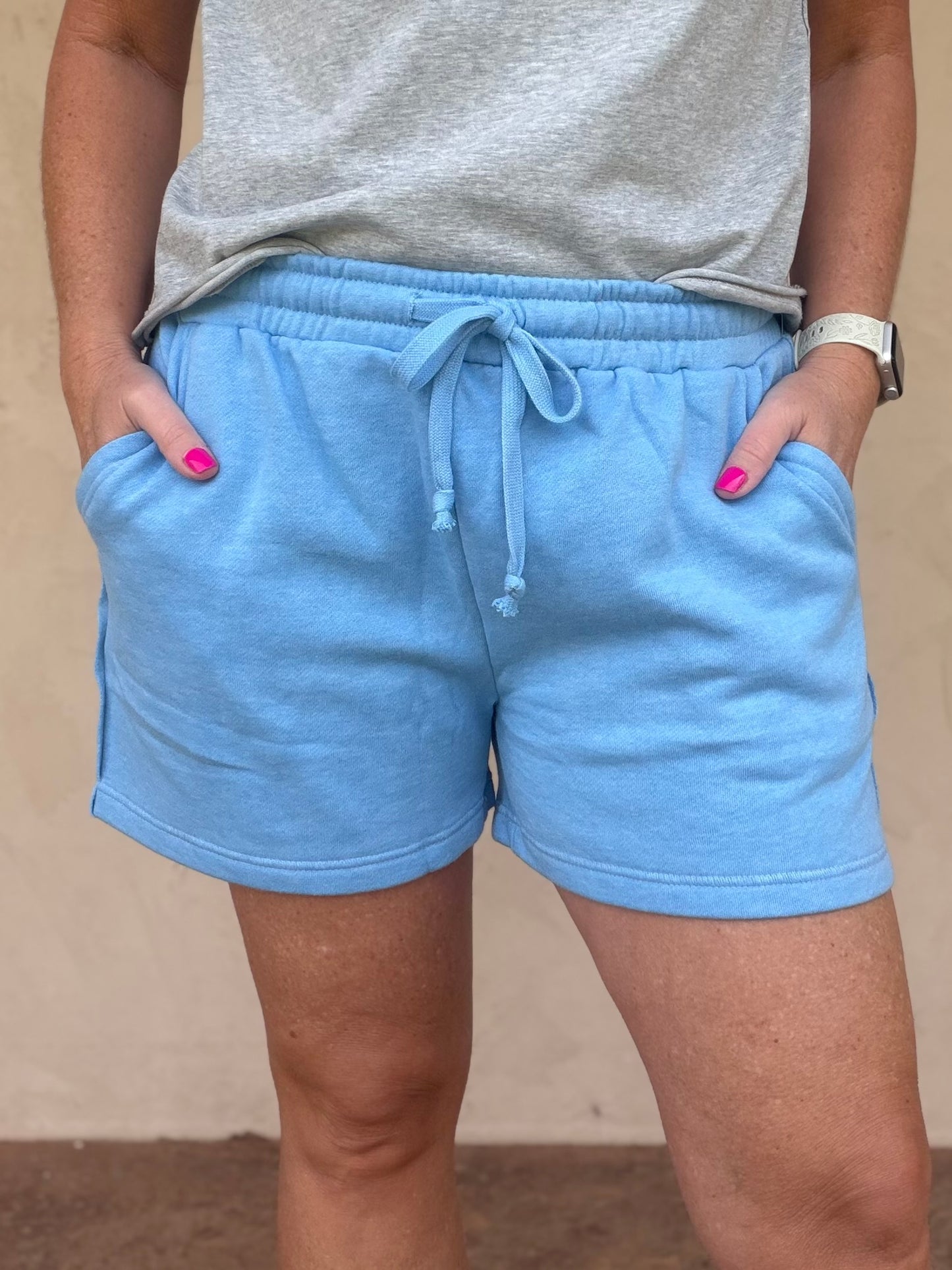 Mono B Fleece Lounge Shorts, Demin Blue