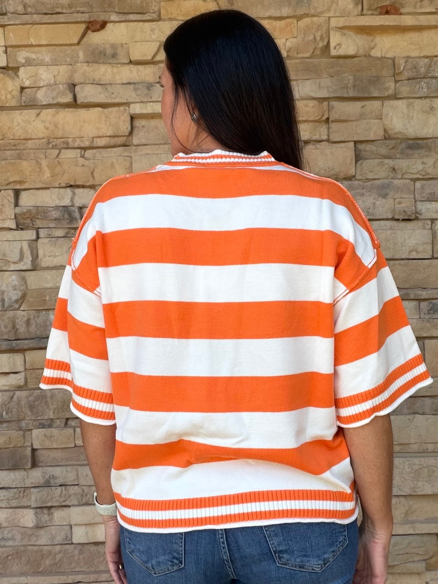 Gameday Stripe Oversized Top, Orange