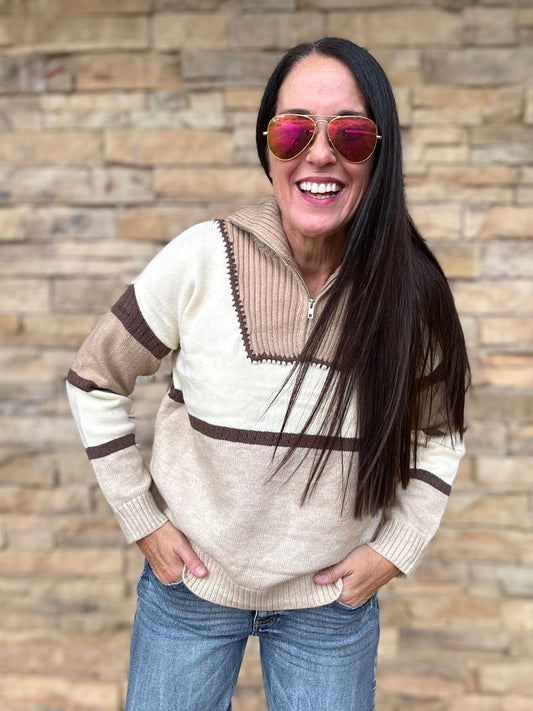 Entro Half Zip Striped Sweater