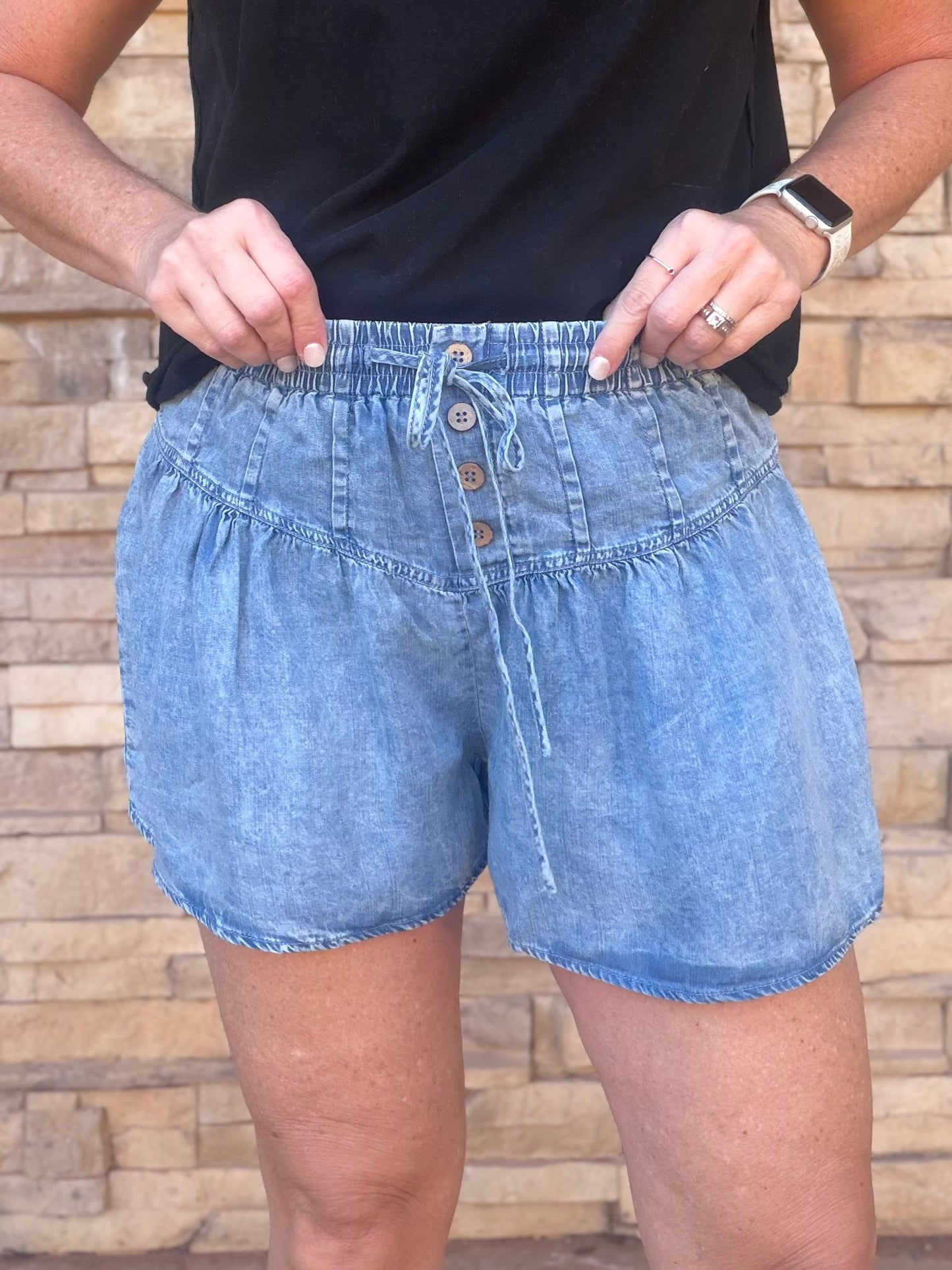 Chambray Button Down Shorts