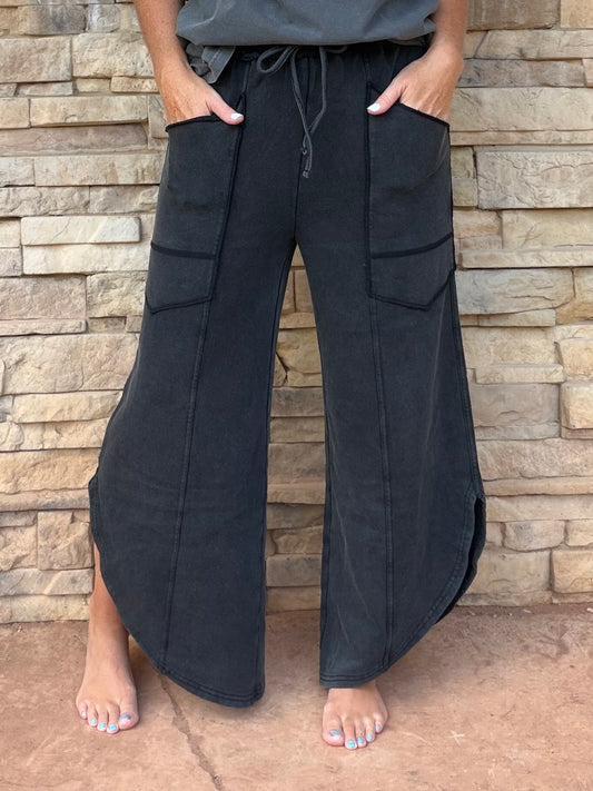 Mineral Washed Tulip Pants, Charcoal Black