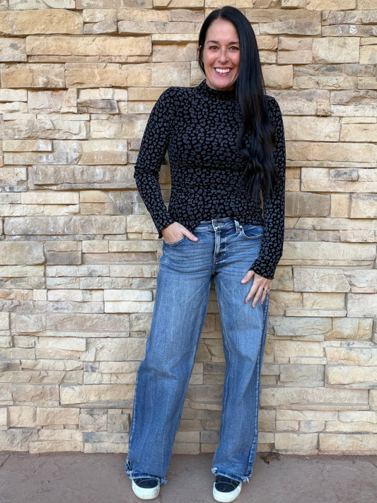 Black Leopard Velvet Top