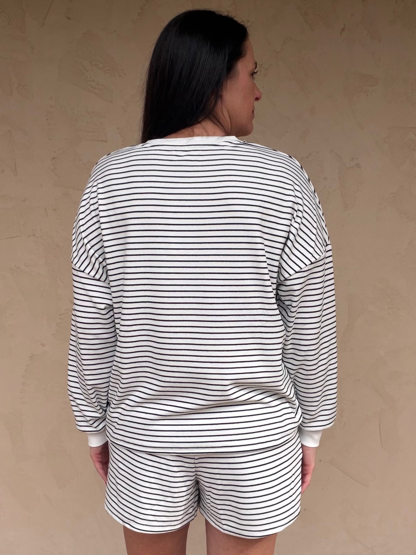 Pin Stripe Pullover & Shorts Set, Ivory