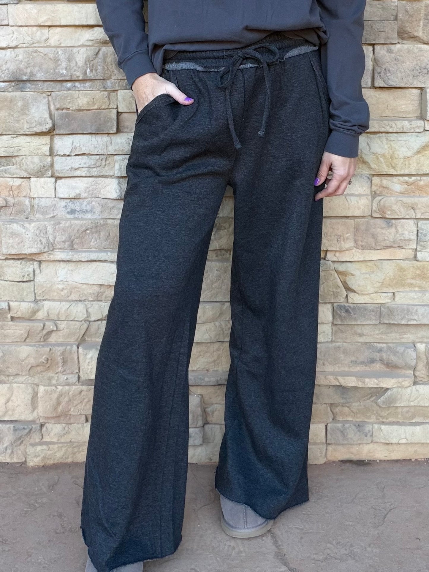 Zenana Wide Leg Sweatpants, Black