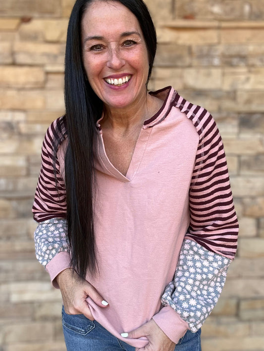 Floral Sleeve Top, Blush