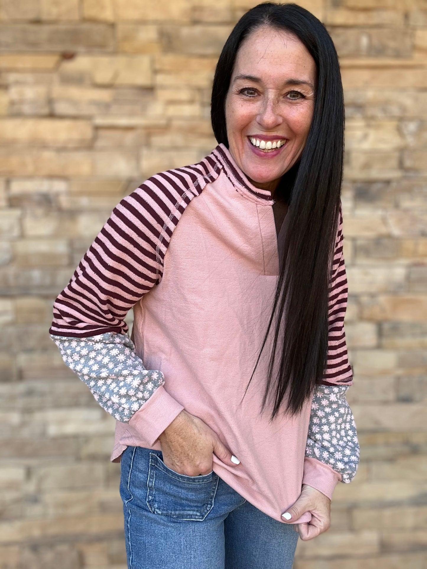 Floral Sleeve Top, Blush