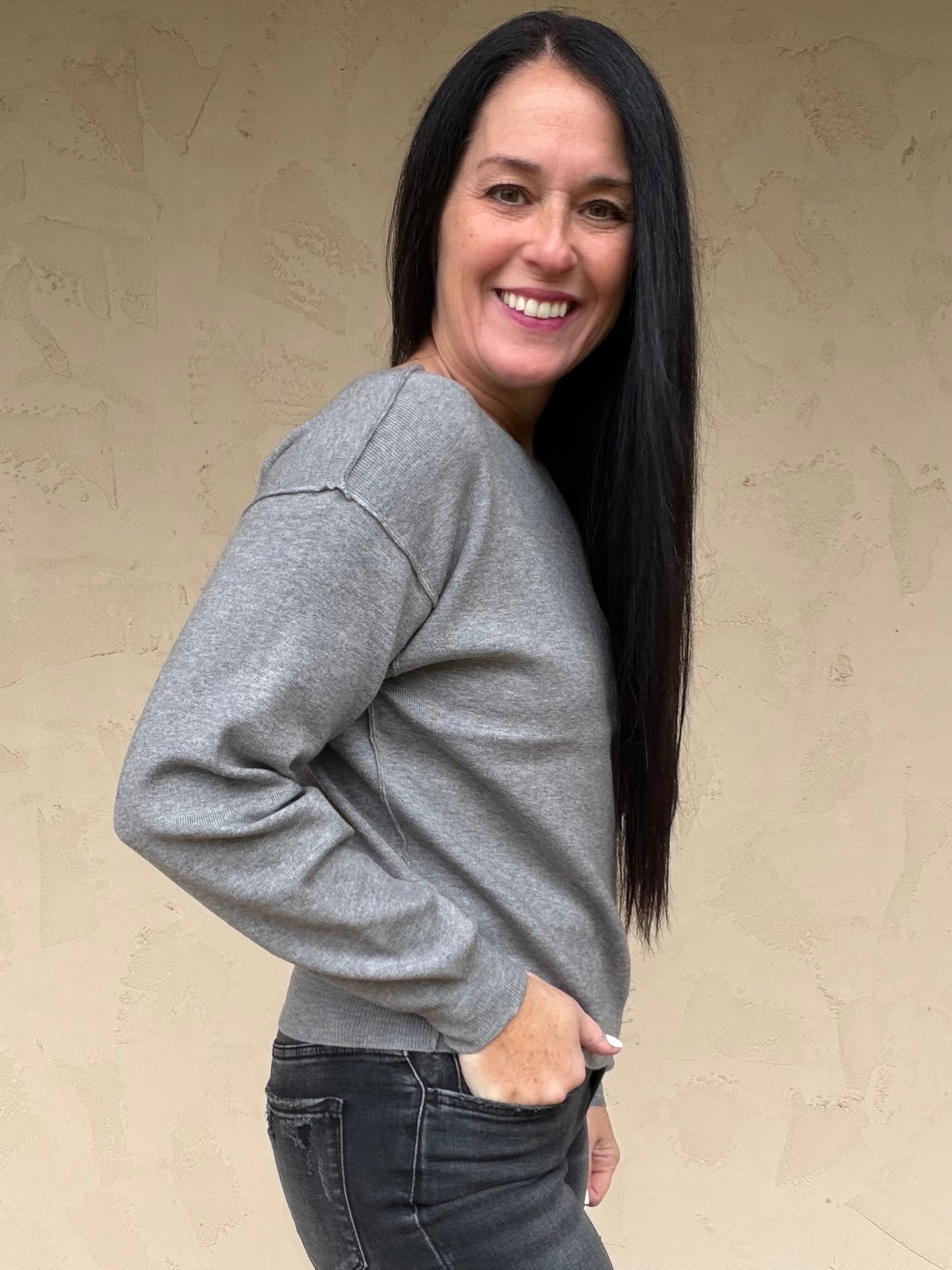 Hem & Thread Asymmetrical Sweater, Charcoal