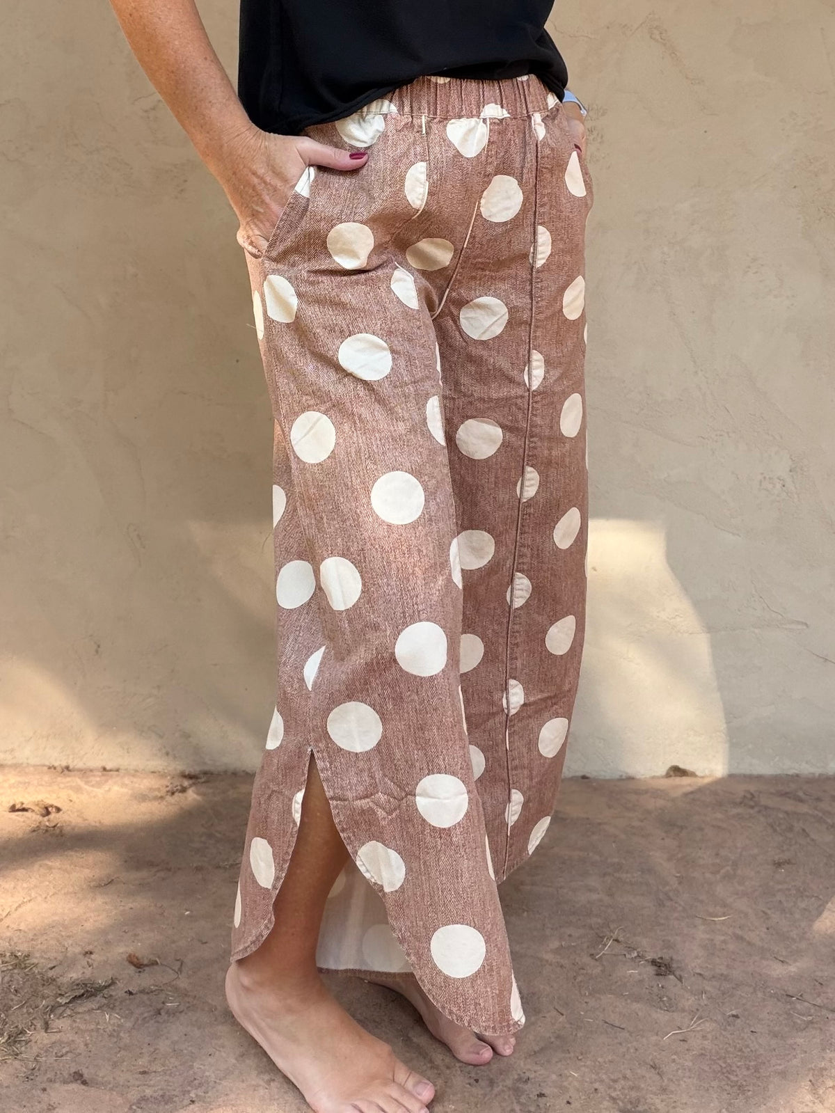 Mocha Polka Dots Tulip Pants
