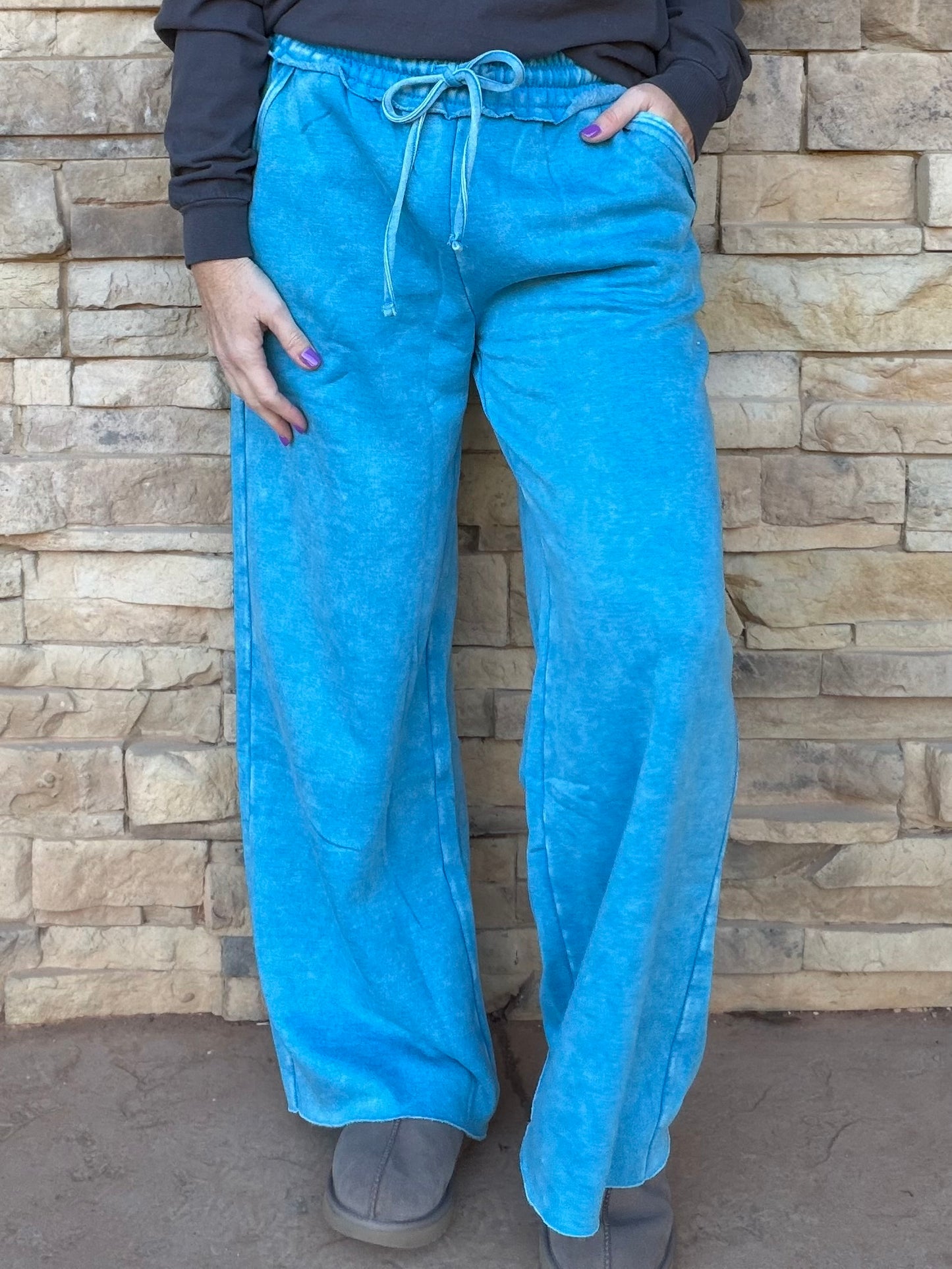 Zenana Wide Leg Sweatpants, Deep Sky