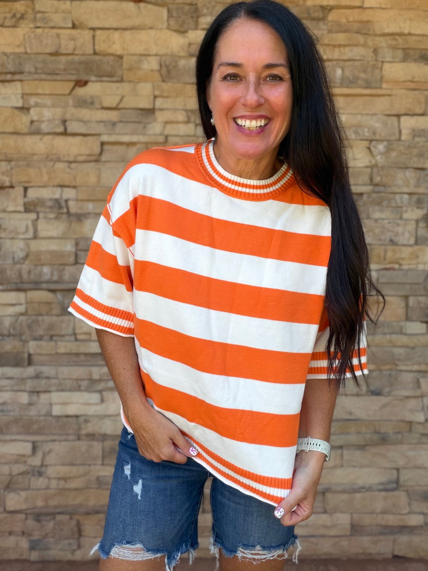 Gameday Stripe Oversized Top, Orange