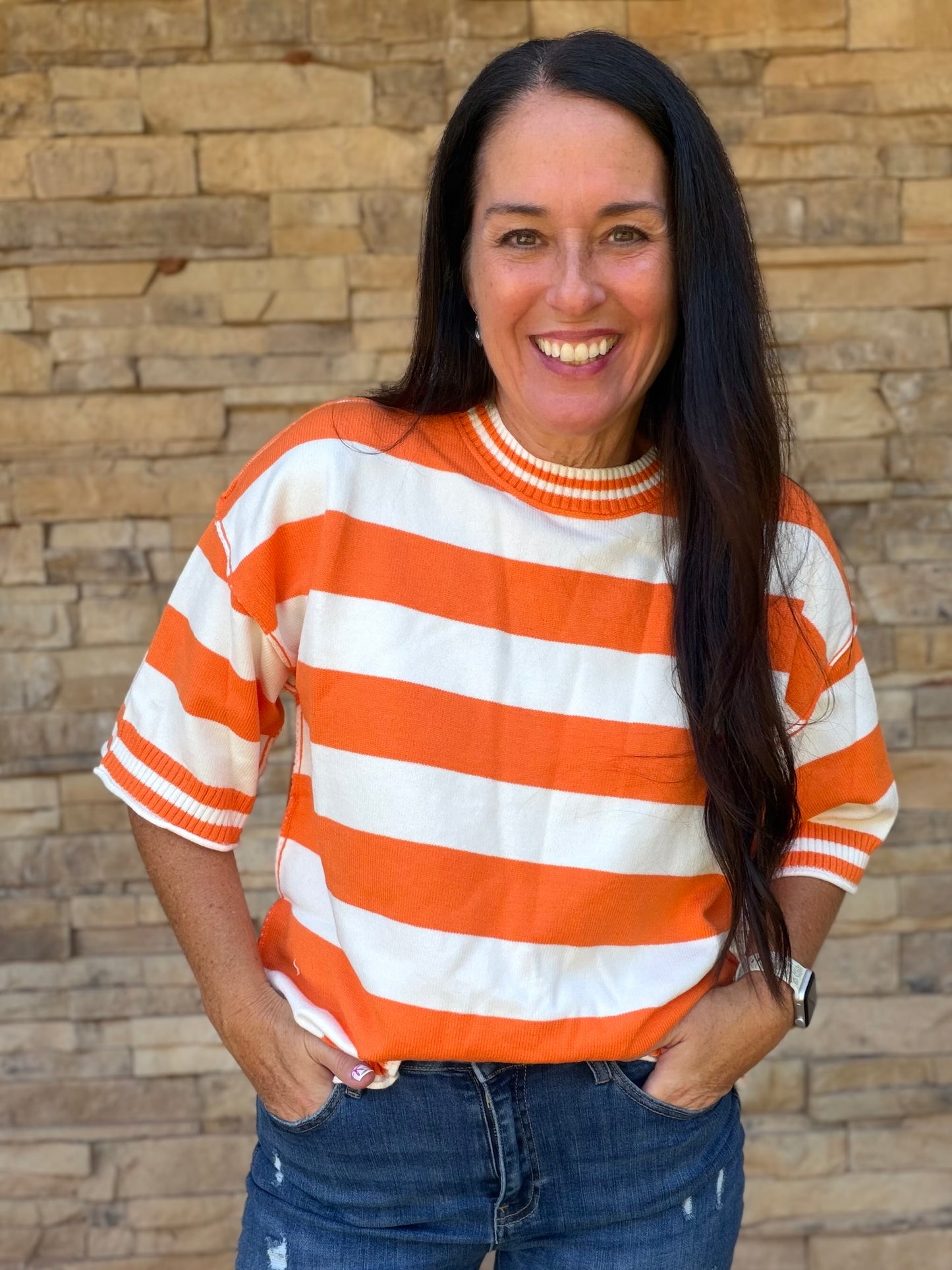 Gameday Stripe Oversized Top, Orange