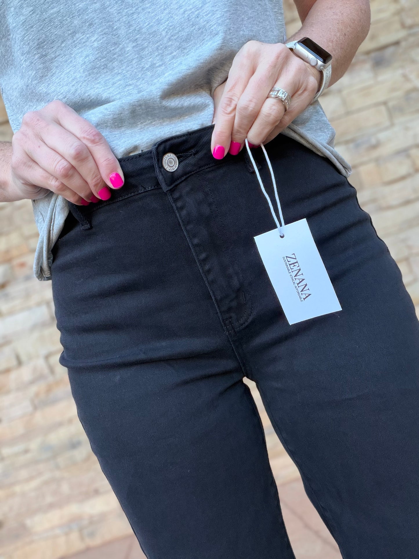 Zenana Acid Washed Frayed Hem Pants, Black