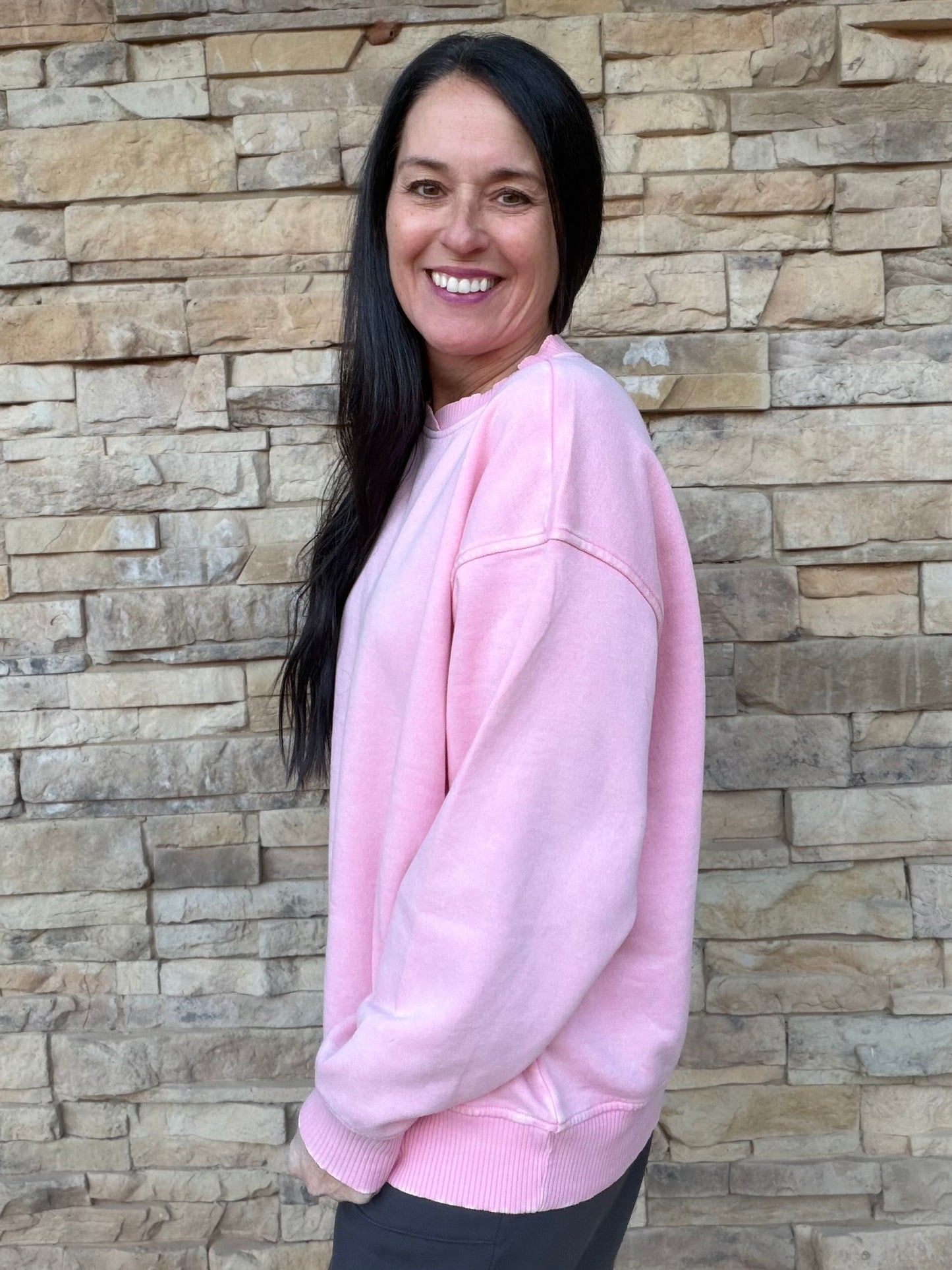 Zenana Acid Washed Sweatshirt, Pink