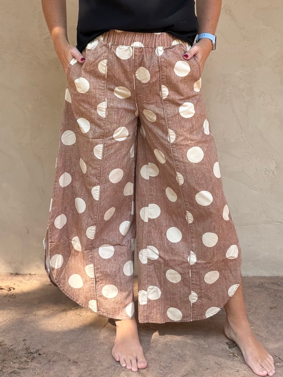 Mocha Polka Dots Tulip Pants