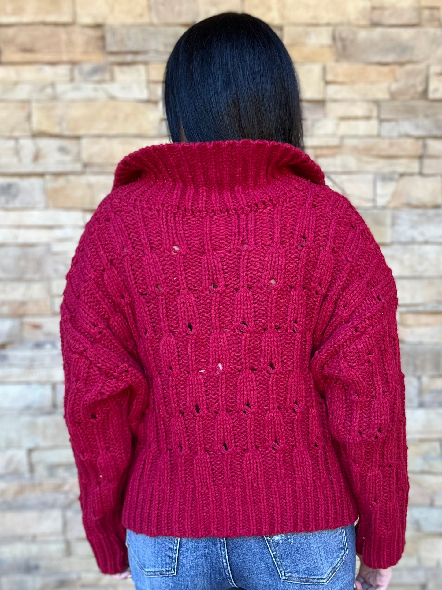 So Me Collared V-Neck Sweater, Brugundy