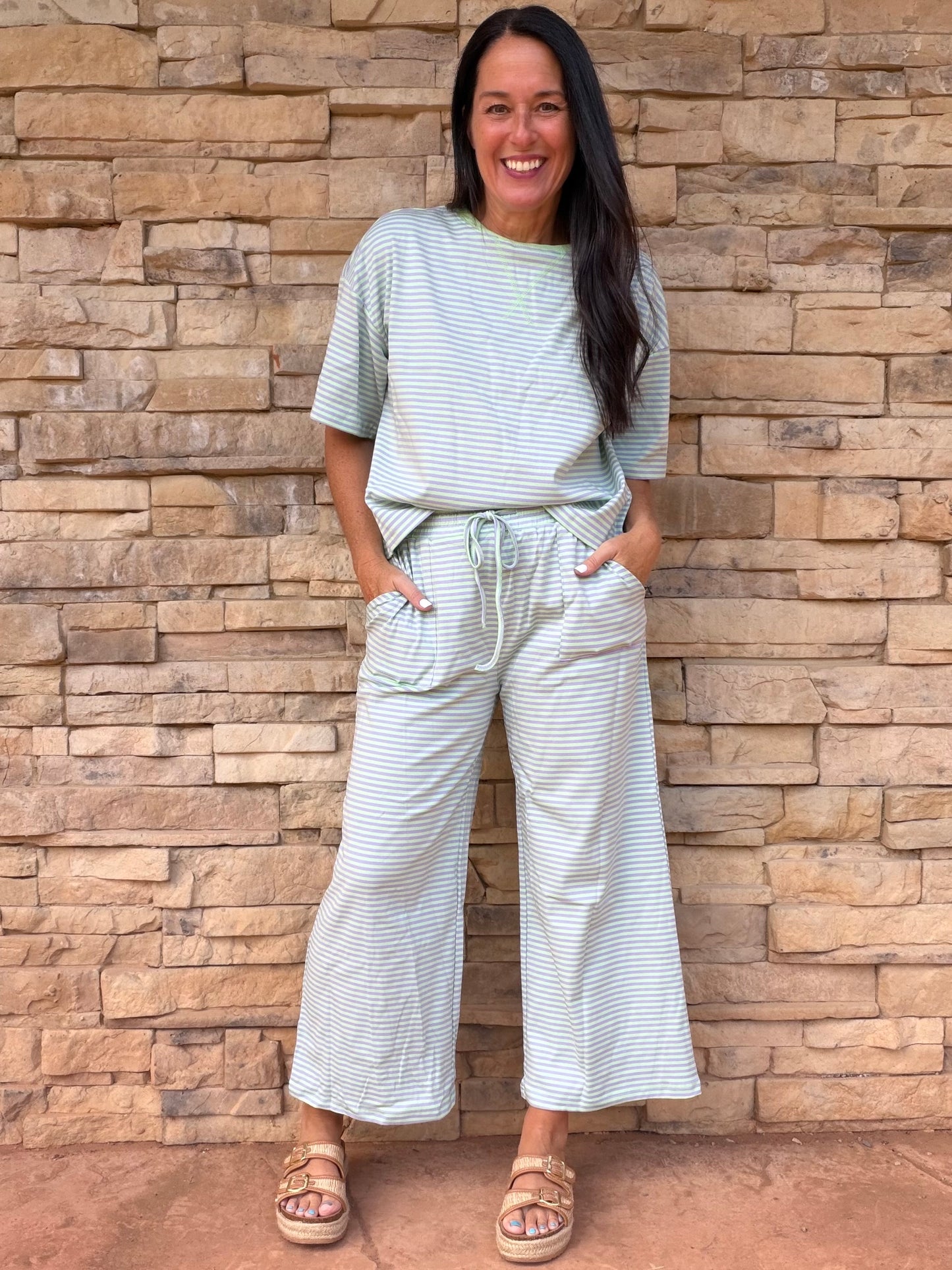 Striped Top and Pant Set, Mint/Lilac