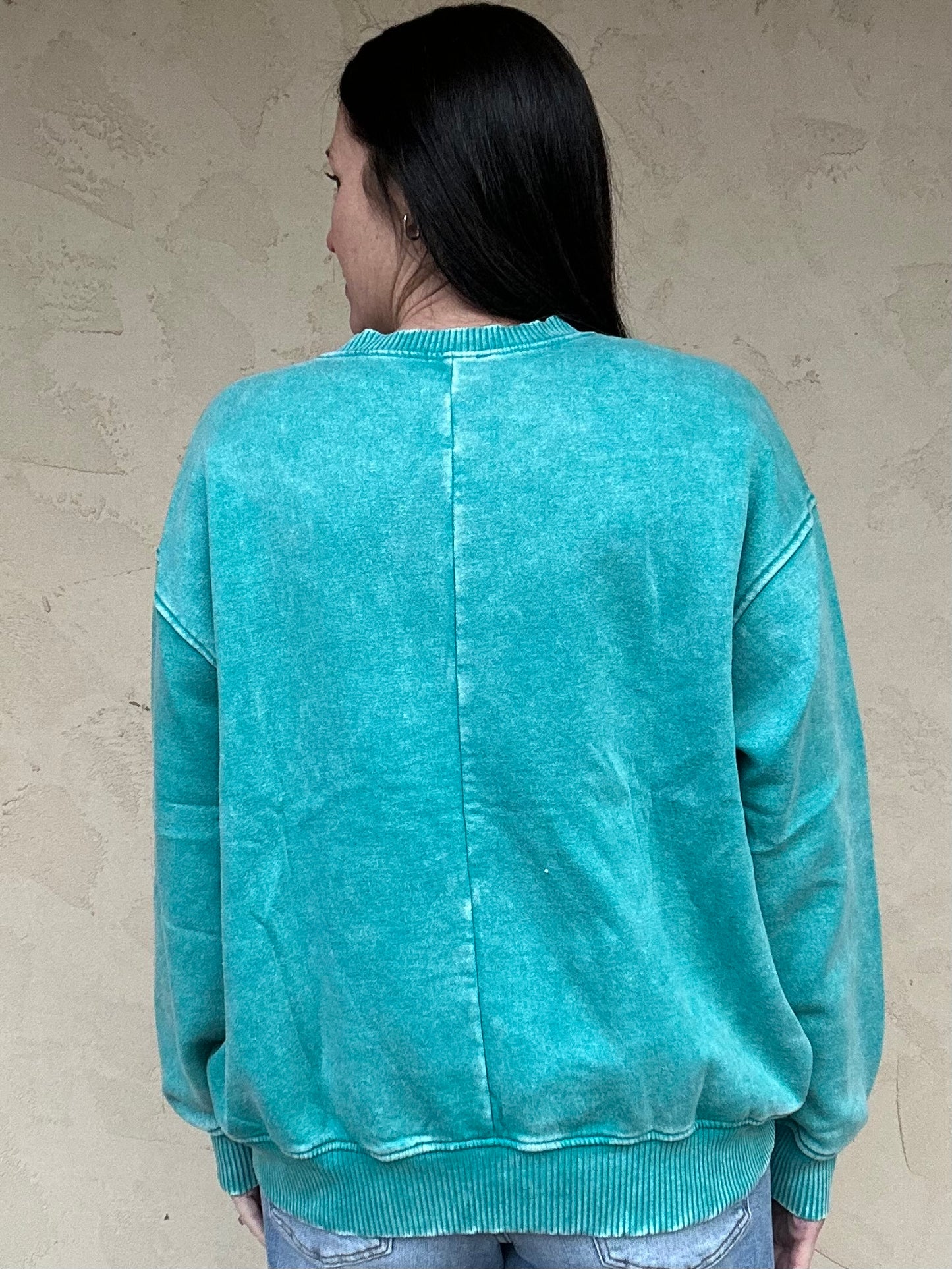 Zenana Acid Washed Oversized Fleece Pullover, Teal