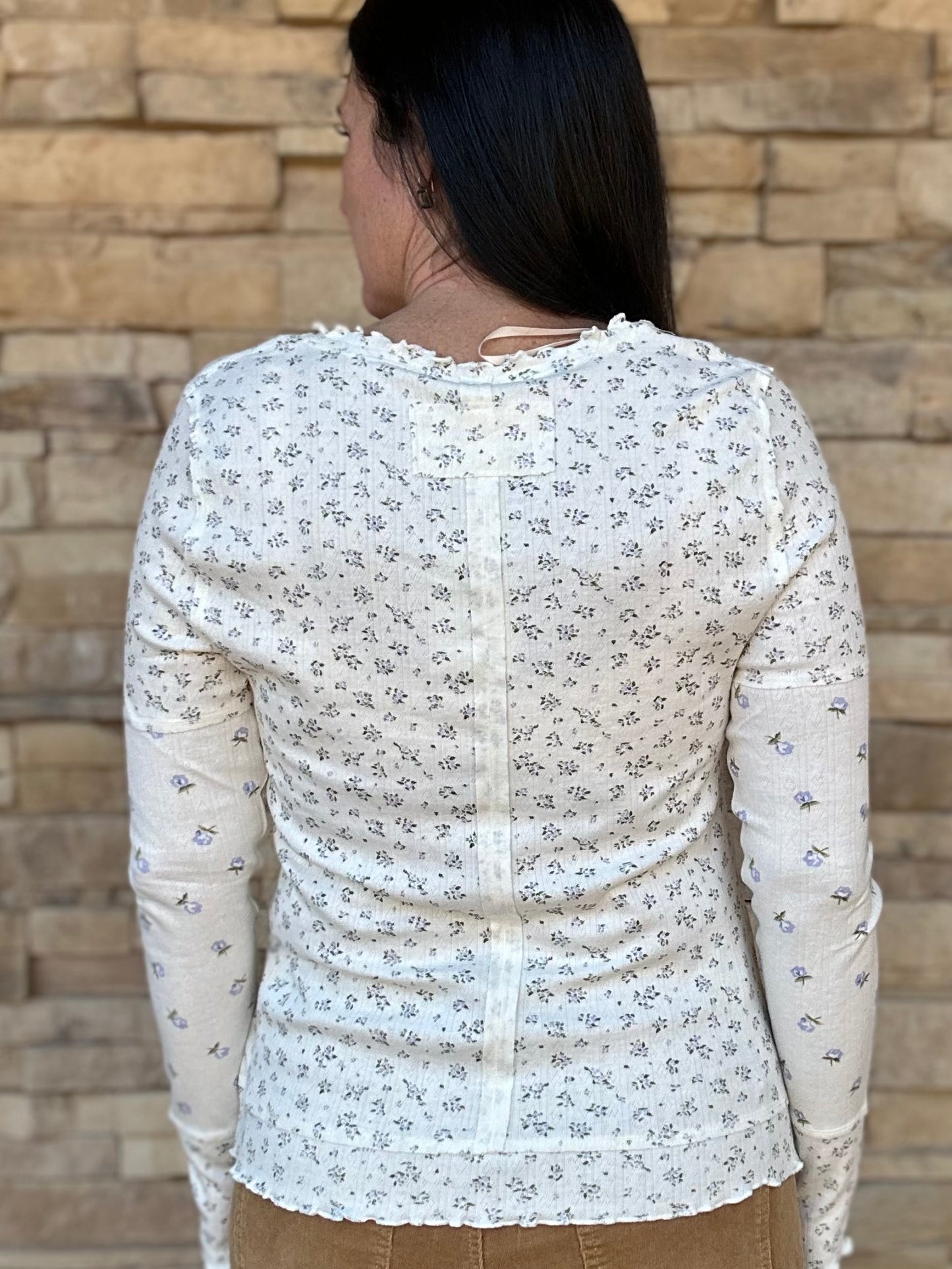 Blue Floral Lettuce Hem Top