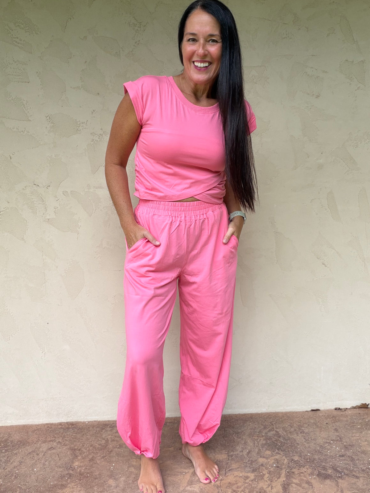 Veveret Cropped Top Set, Pink