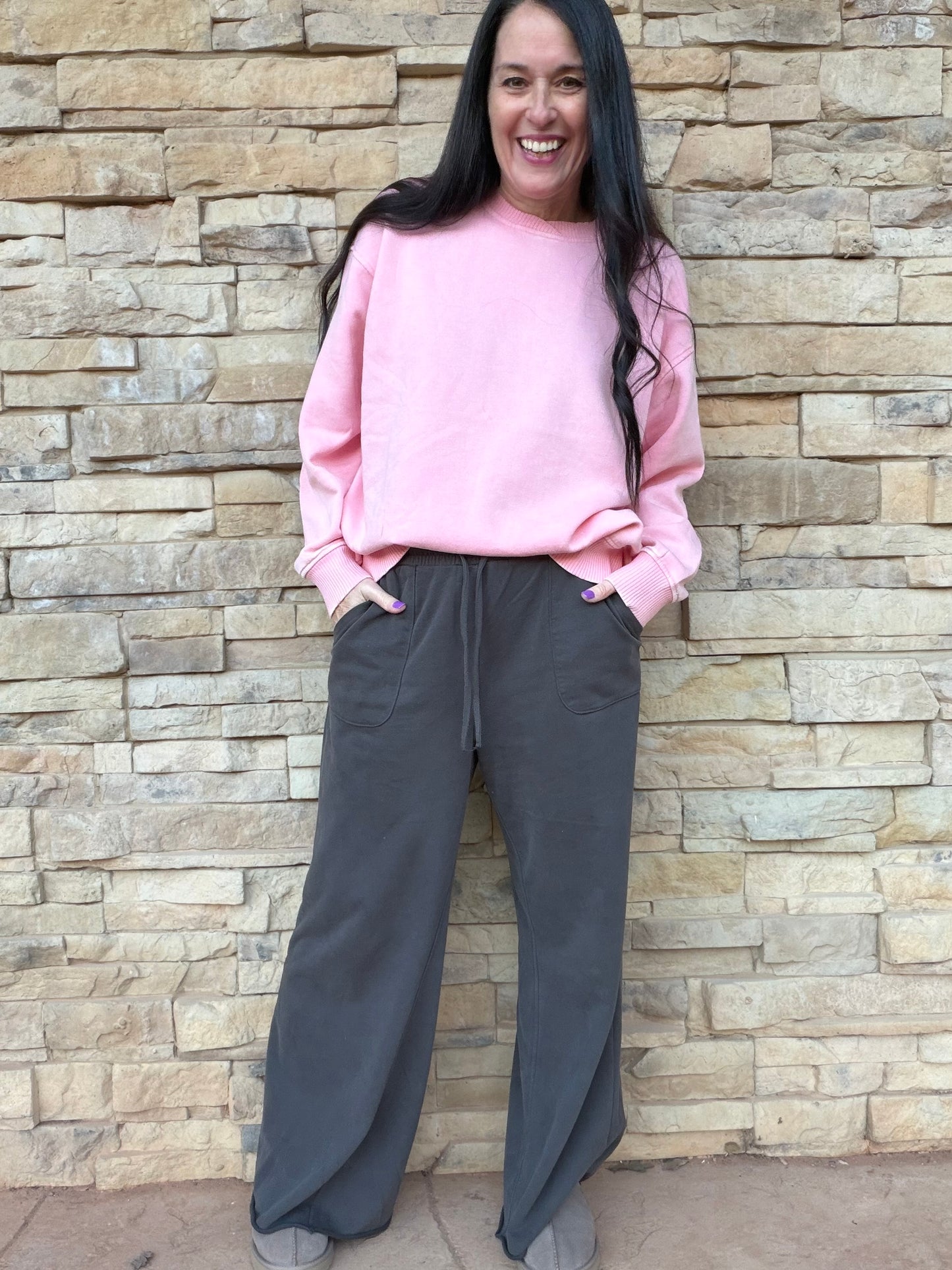 Zenana Acid Washed Sweatshirt, Pink