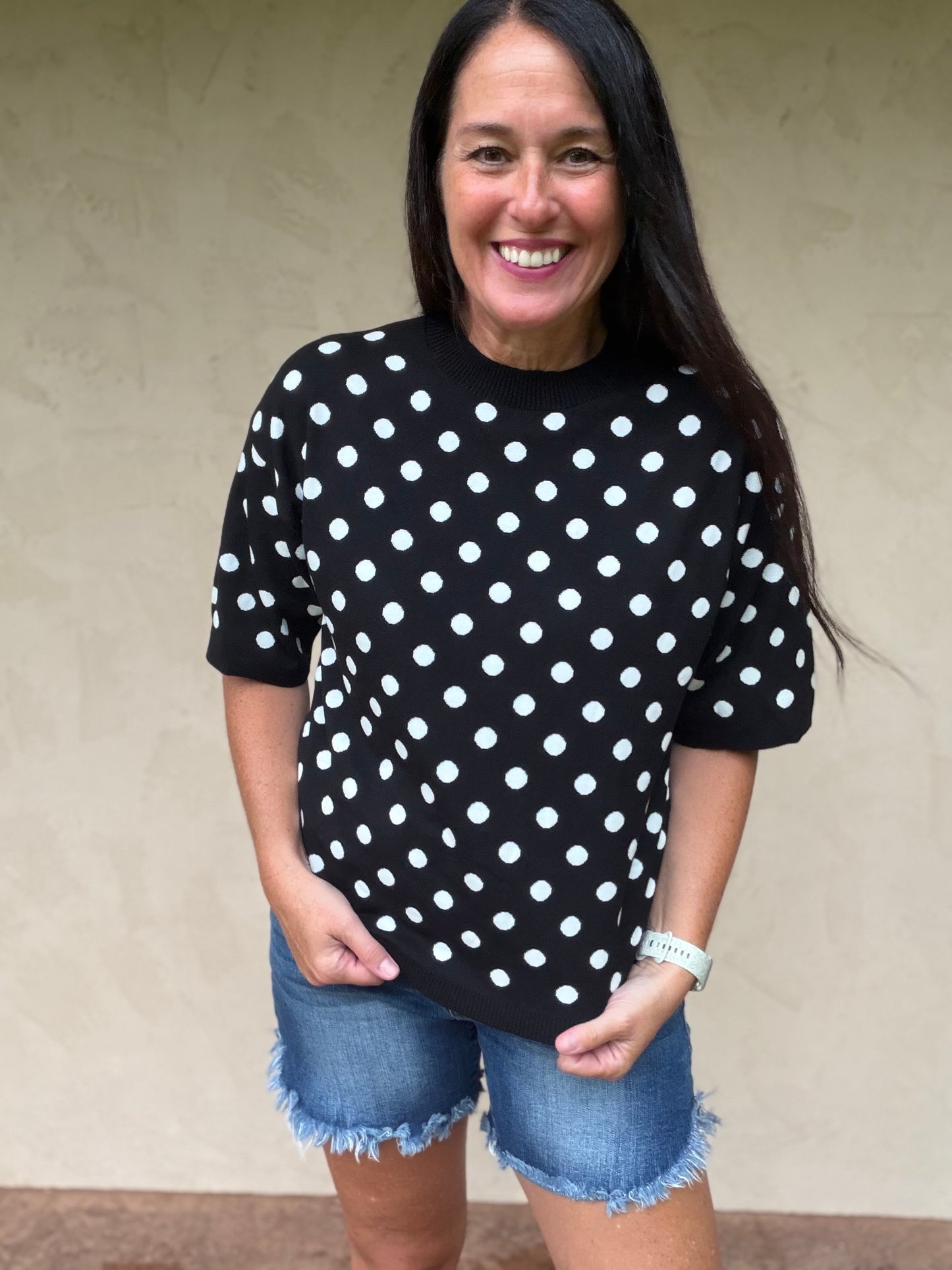 Polka Dot Sweater, Black/White